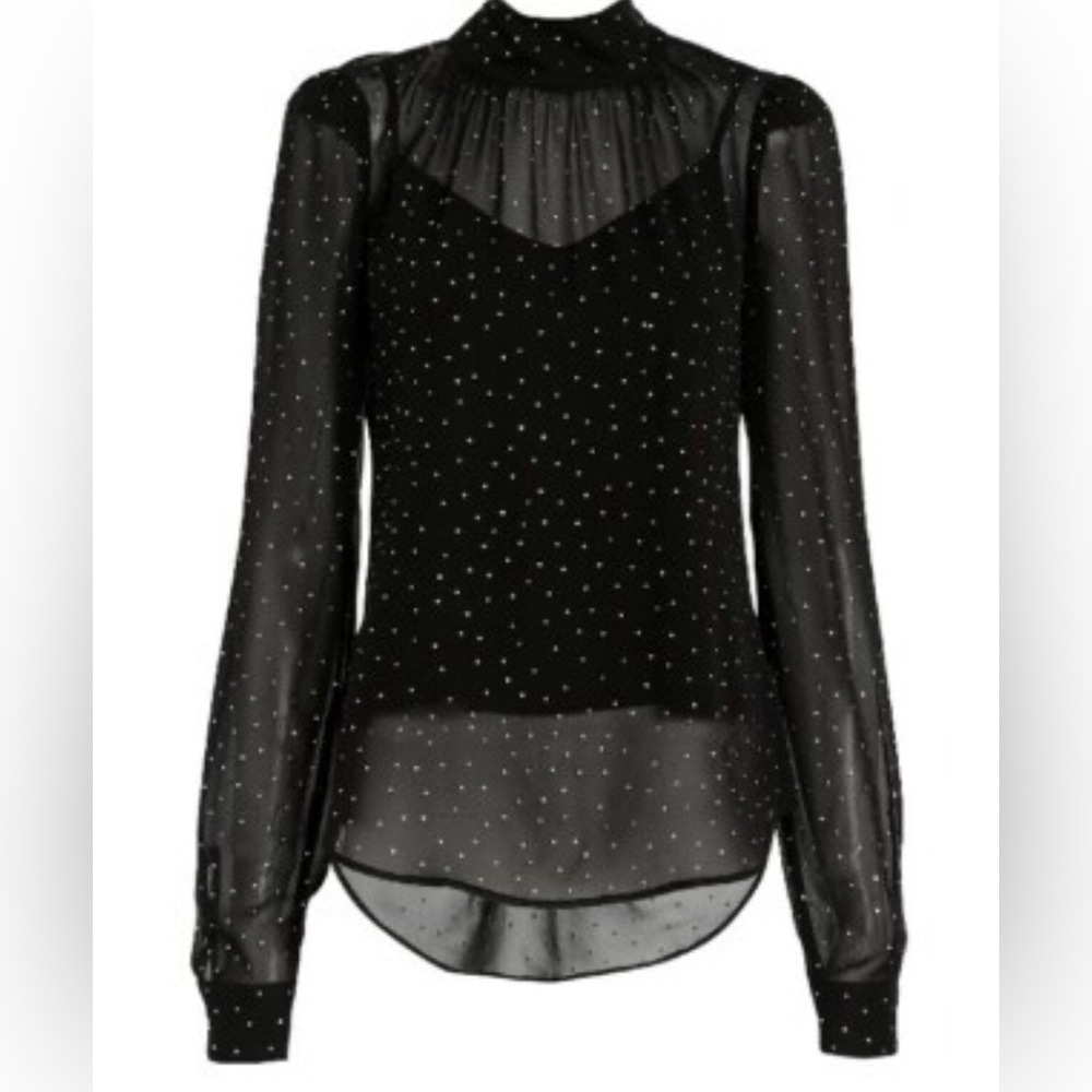 Veronica Beard Black Sheer Sequin Blouse